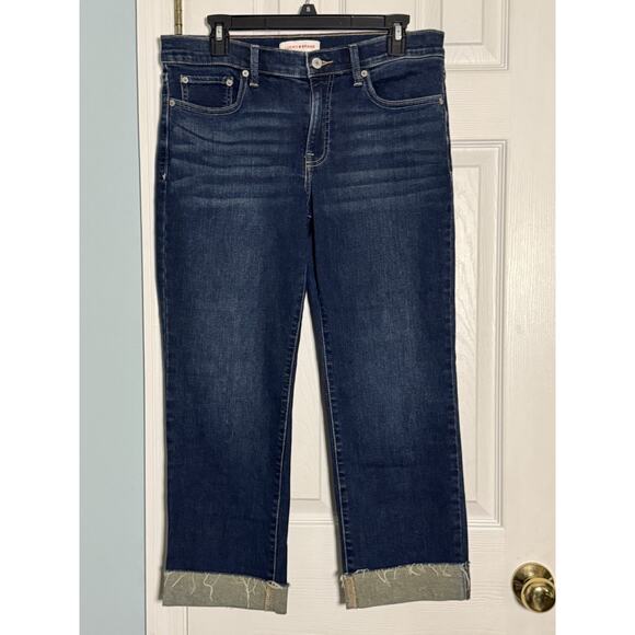 Lucky Brand Dark Wash Roughed Cuffed Sweet Mid Rise Crop, 12/31 - Picture 1 of 9
